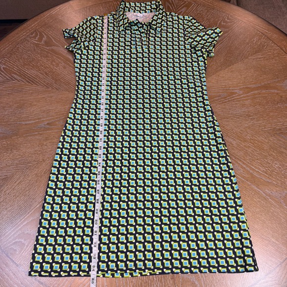 Jude Connally Short Sleeve Polo Dress Geometric Print Green Black Size Small - Picture 7 of 8